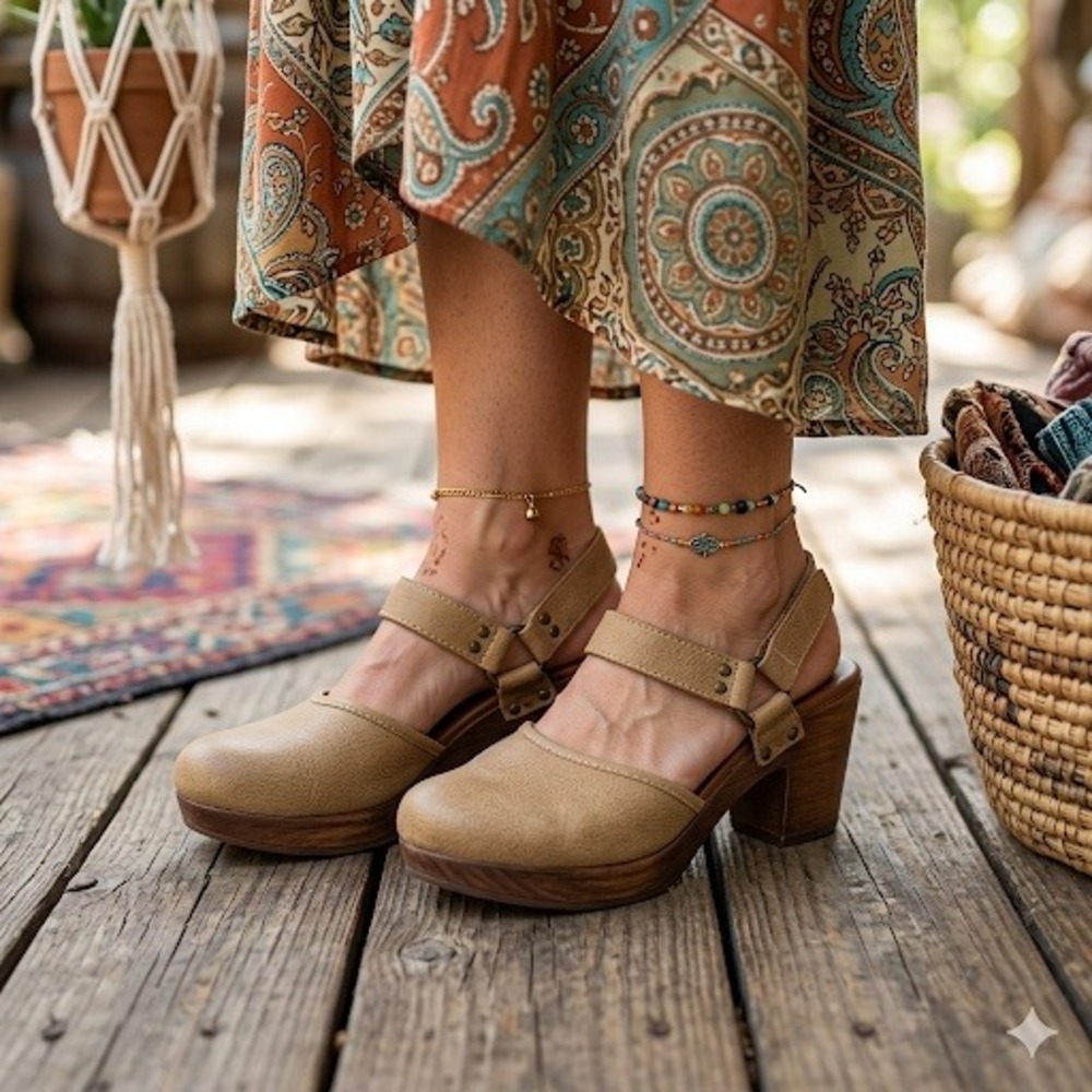 b.o.c. by Born Natasha Boho Hippie Tan Platform Clogs‎ Faux Leather Womens 10M